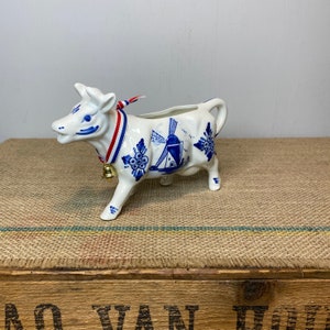 Vintage Delft Cow Milk Jug, Windmill Design