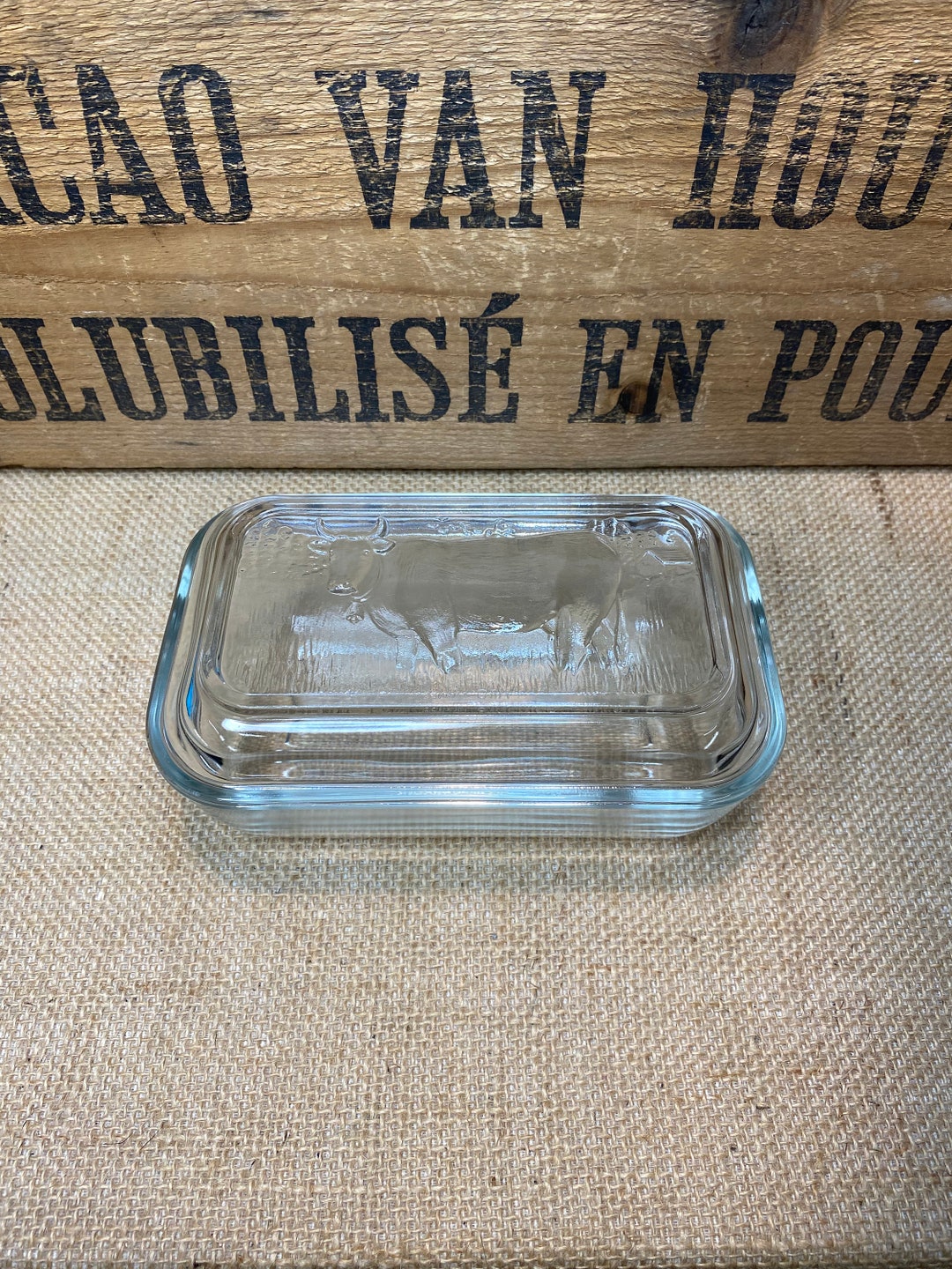 Vintage French Glass Cow Butter Dish Etsy UK