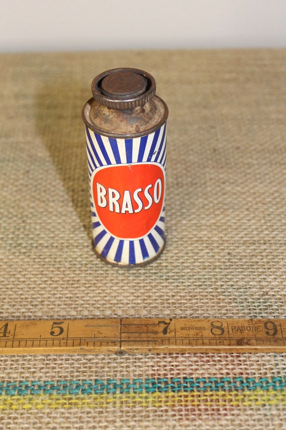 British Advertising Vintage BRASSO Metal Polish TIN Oil