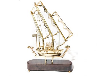 11 In Mini Brass Sailboat Ship Handmade Showpiece for Home Office, Anniversary Gift, Wedding Gift, Retirement Gifts for Dad, Christmas Decor