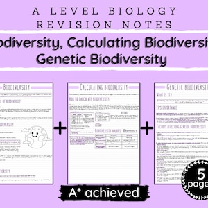 A Level Biology Revision Notes-&quot;Biodiversity, Calculating Biodiversity and Genetic Biodiversity&quot;