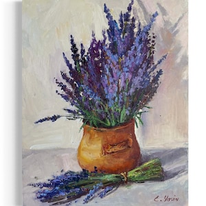 Lavender Original Oil Painting Provence Art Farmhouse Kitchen Decor Purple Flowers Wall Art Gift for Her Canvas 20 x 16