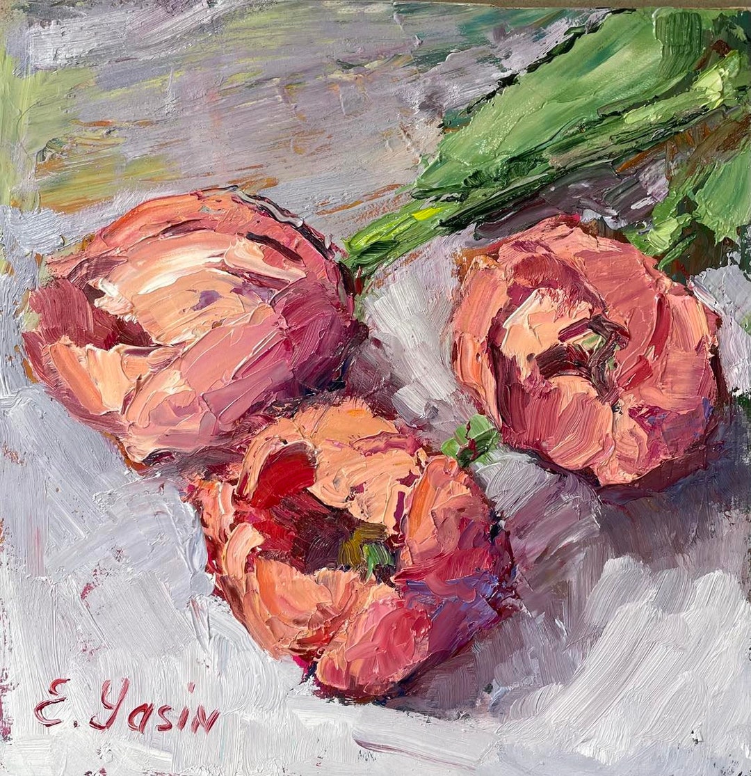 Pink Tulips Impasto Original Oil Painting Floral Wall Decor Spring ...
