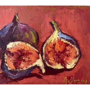 Fig oil painting Original art Hand painted Kitchen wall decor Figs artwork Still life wall art Cottagecore decor Textured painting