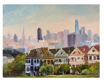San Francisco Painted Ladies Oil Painting: Original Cityscape Wall Art 12 x 16