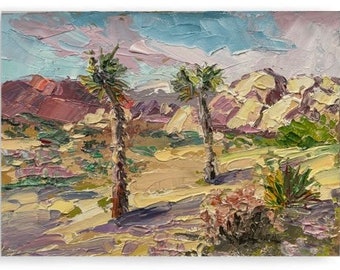 Desert painting Original oil painting Joshua tree National park Small southwest landscape painting Western painting Best friend gift 5 x 7