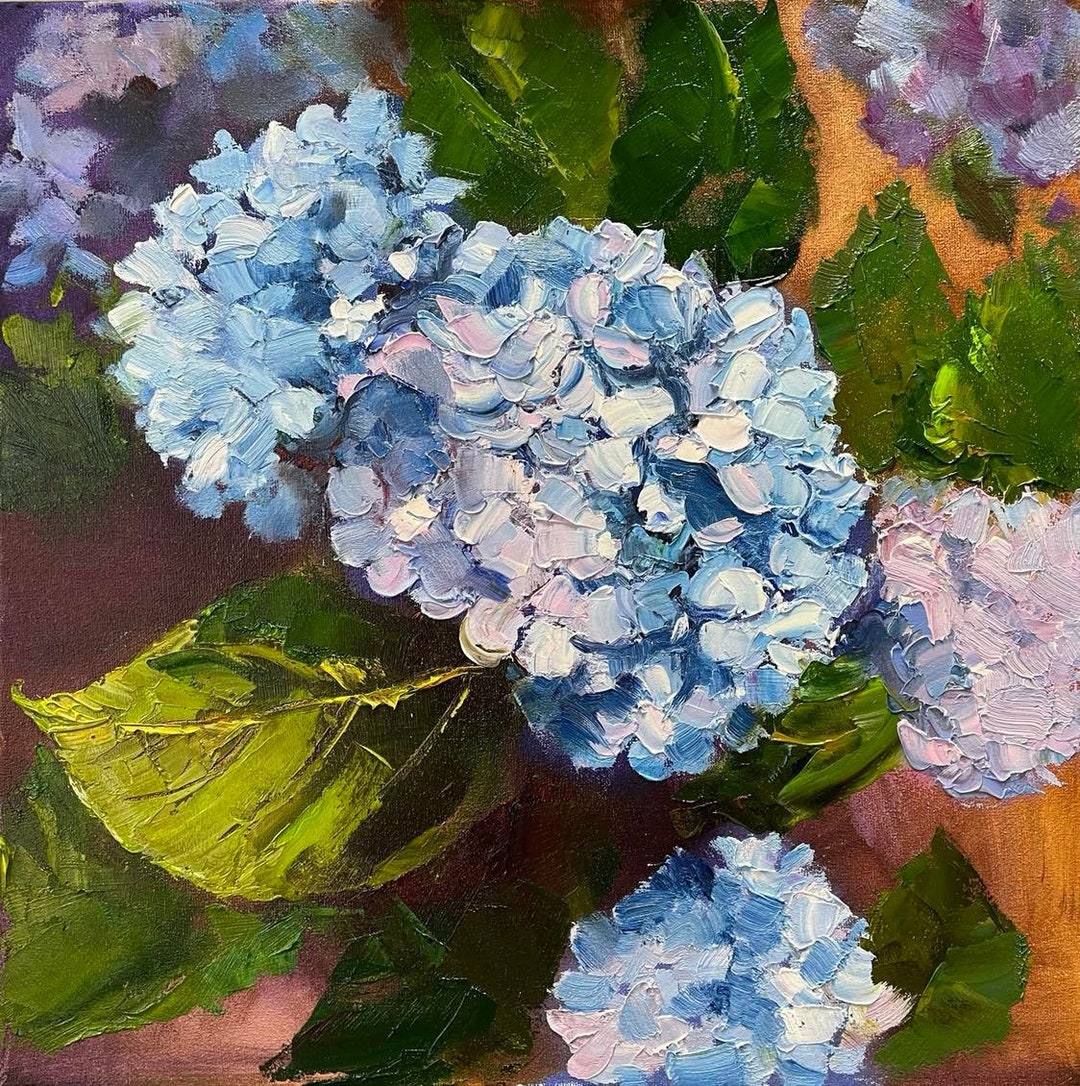 Blue Hydrangea Painting Original Oil Painting Floral Canvas Painting ...