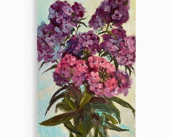Pink Floral Oil Painting Original Impressionist Summer Bouquet Vertical Wall Art