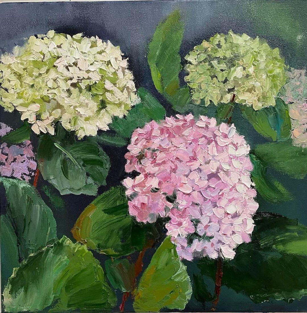 Hydrangea Oil Painting Original Impressionist Floral Wall Art Canvas