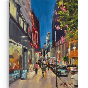 Original Oil Painting: New York City Nightscape - Impressionist Modern Art
