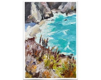 Big Sur original oil painting California сoastline Monterey Carmel painting Seascape canvas painting Ocean painting Vertical wall art 12 x 8