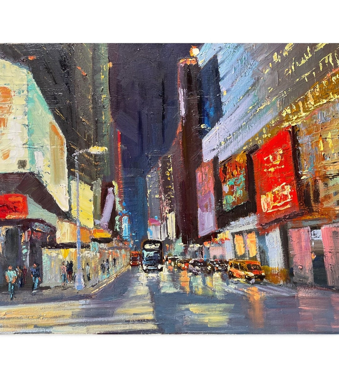 New York City Oil Painting Original Art Night City Cityscape Etsy