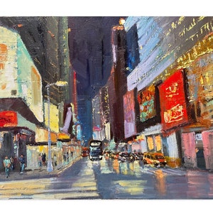 New York city oil painting Original art Night city Cityscape painting Urban architecture art Modern wall art Big canvas painting 20x24