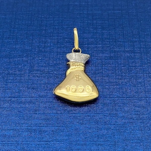 Solid 10k Yellow Gold Money Bag Puff Pendant | Gold Charms | Double-sided Puff Pendant