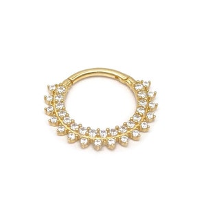 Solid 14k Gold Seamless Clicker Ring with Stones | Cartilage Piercing | Hinged Clicker Ring | 10mm Inner Diameter | Solid 14k Yellow Gold