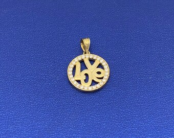 Solid 10k Yellow Gold Round Love Pendant with Cubic Zirconia Stones | Gold Charms | Gold Pendants