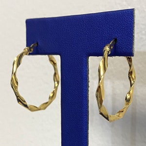 Solid 10k Gold Twist Round Hoop Earrings | Real Gold Hoops for Women