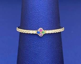 Solid 14k Gold Multi-color Flower Ring with Cubic Zirconia Stones | Size 7.5 | Size 8 | Trendy Women&#39;s Ring | Real Yellow Gold Rings