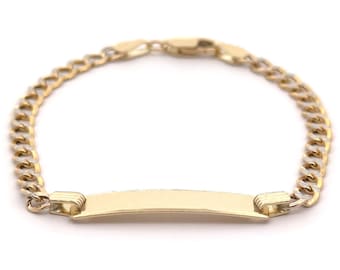 Solid 14k Kids ID Bracelet with Curb Cuban Pave Link | 6" Length | Free Engraving | Gold Baby Bracelet | 3.75mm