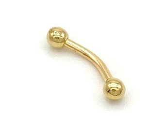 16G Solid 14k Yellow Gold Ball Curved Barbell | Eyebrow, Rook or Daith Piercing | 10MM Length | 16 Gauge