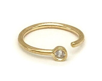 20G Solid 14k Gold Bezel Set Cubic Zirconia Nose Hoop | 8mm Inner Diameter