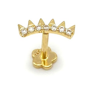 19G Spike Solid 14k Gold Internal Threaded Stud | Cartilage, Tragus, Helix, Monroe, Labret Piercing