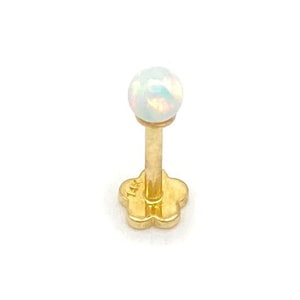 18G Opal Bead Solid 14k Gold Internal Threaded Stud | Cartilage, Tragus, Helix Piercing | 6mm or 8mm Stem Length Available