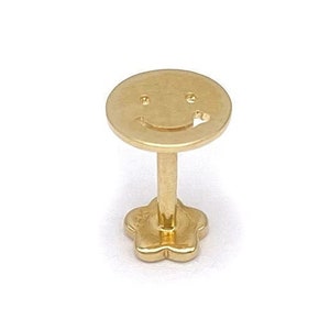 18G 14k Gold Smiley Face Internal Threaded Stud | Cartilage, Tragus, Helix Piercing Earring | Solid Gold Stud