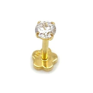 19G Solid 14k Gold Internal Threaded Stud 3mm CZ | Cartilage, Tragus, Helix, Monroe, Labret Piercing