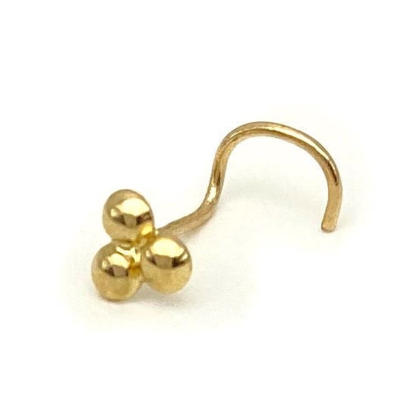 24G Solid 14k Gold Triple Nose U-shaped Screw Stud | 5mm Stem Length | Real Gold Nose Rings