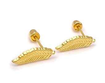 14k Yellow Gold Leaf Baby/Kids Screw Back Earrings | Gold Screw Back Earrings