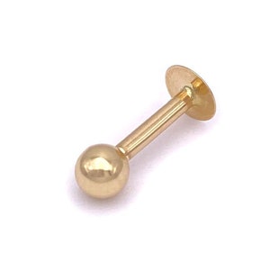 14G CZ 4mm Ball Solid 14k Gold External Threaded Stud for Labret or Monroe Piercing | Gold Lip Stud