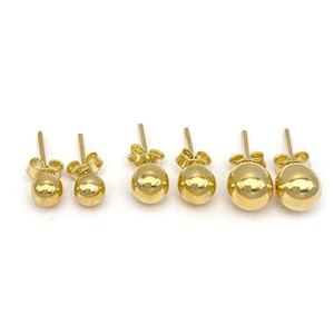 Real 10k Yellow Gold Ball Stud Earrings | Round Ball Earrings | Simple Ball Earrings | 5mm | 6mm | 7mm