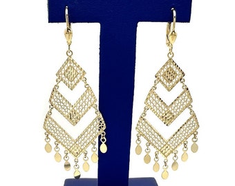 Solid 14k Gold Extra Fancy Geometric Chandelier Dangle Hanging Earrings | 14kt Gold Earrings | Cocktail Hanging Earrings | Women's Earrings