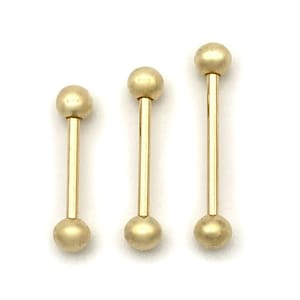 16G Solid 14k Yellow Gold Ball Barbell for Tongue or Nipple Piercing