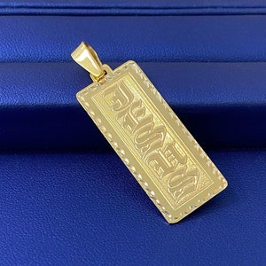 Personalized Custom Vertical Name Tag Pendant | 10k Yellow Gold, 14k Yellow, Rose or White Gold