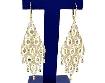 Solid 14k Gold Extra Fancy Oval Chandelier Dangle Hanging Earrings | 14kt Gold Earrings | Cocktail Hanging Earrings | Women's Earrings