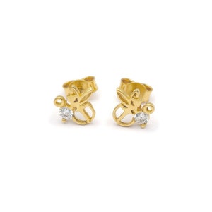 Solid 14k Gold Fairy Stud Earrings with Cubic Zirconia Stones | Push Back Earrings | Real 14kt Yellow Gold