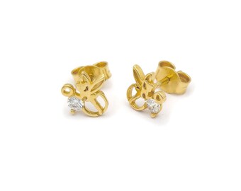 [LLOYD] 14K GOLD☆Epoxy One-Touch Earrings Solid 14k Gold Fairy Stud Earrings With Cubic Zirconia