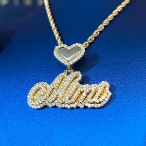 Diamond Heart Outline & Cursive Personalized Name Pendant | Available ...