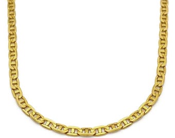 Solid 10k Gold Flat Mariner Link Chain | Real 10kt Gold Chains | 20" Length | 3mm Width | Mariner Anchor Chain