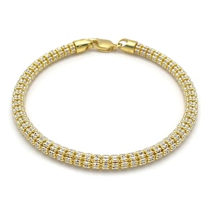 Real 10k Gold Two-tone Fancy Ball Ice Link Bracelet | Solid 10kt Gold Bracelets | 8&quot; Length | 4.5mm Width | Unisex Bracelet
