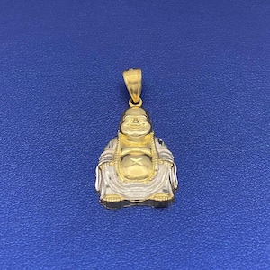 Solid 10k Gold Happy Buddha Pendant S | Real 10k Yellow Gold | Gold Charms for Men | Buddha Charm | White Gold Accents
