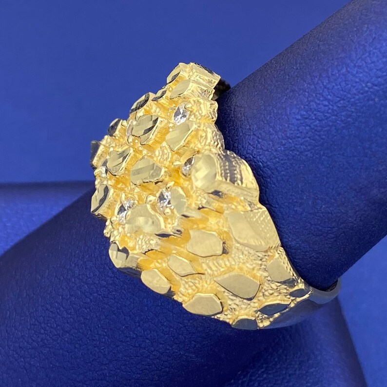 Solid 10k Yellow Gold Square Nugget Ring With Cubic Zirconia Etsy