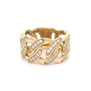 Solid 10k Gold Cuban Ring with Cubic Zirconia Stones | 13mm Width | Size 10 | Men&#39;s Ring | Real Gold Rings | Solid Gold Rings