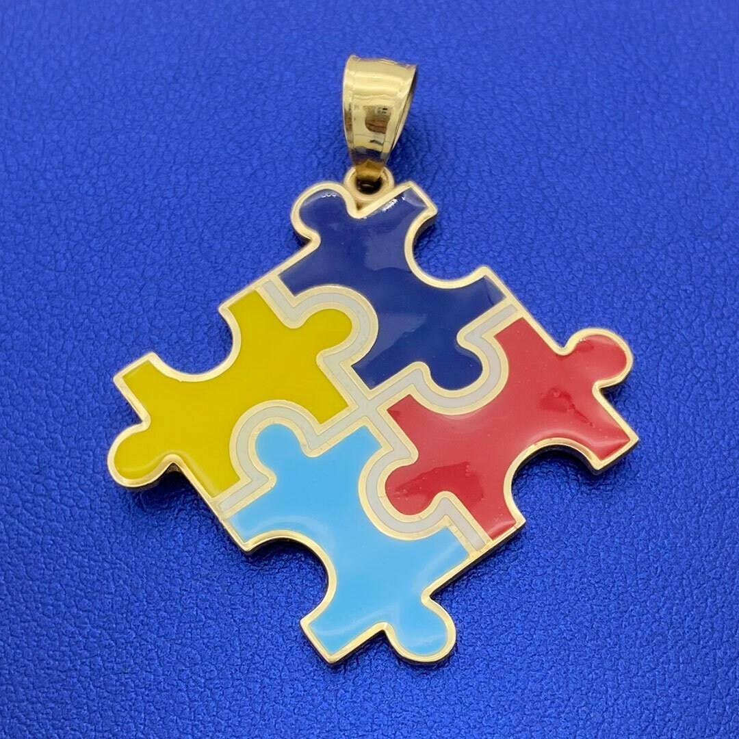 Custom Solid Gold Glow-in-the-dark Enamel Autism Awareness Puzzle Piece ...