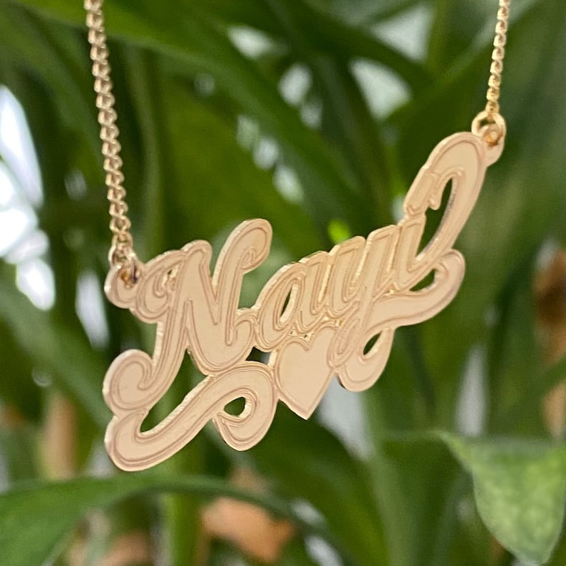 Personalized Cursive Name Plate Pendant With Heart Underline Etsy