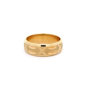 Solid 14k Gold Satin & Diamond Cut Eternity Pattern Wedding Band Ring | Size 7.5 | Real 14k Yellow Gold Wedding Band