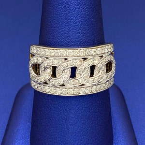 Real Diamond Cuban Link Style Ring in 10k Yellow Gold | Size 10 | Real Gold & Diamond Rings | 1.00ctw