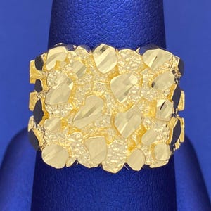 Solid 10k Gold Nugget Square Ring XL | Size 10.5 | Real 10k Yellow Gold Men&#39;s Ring | Classic Nugget Style